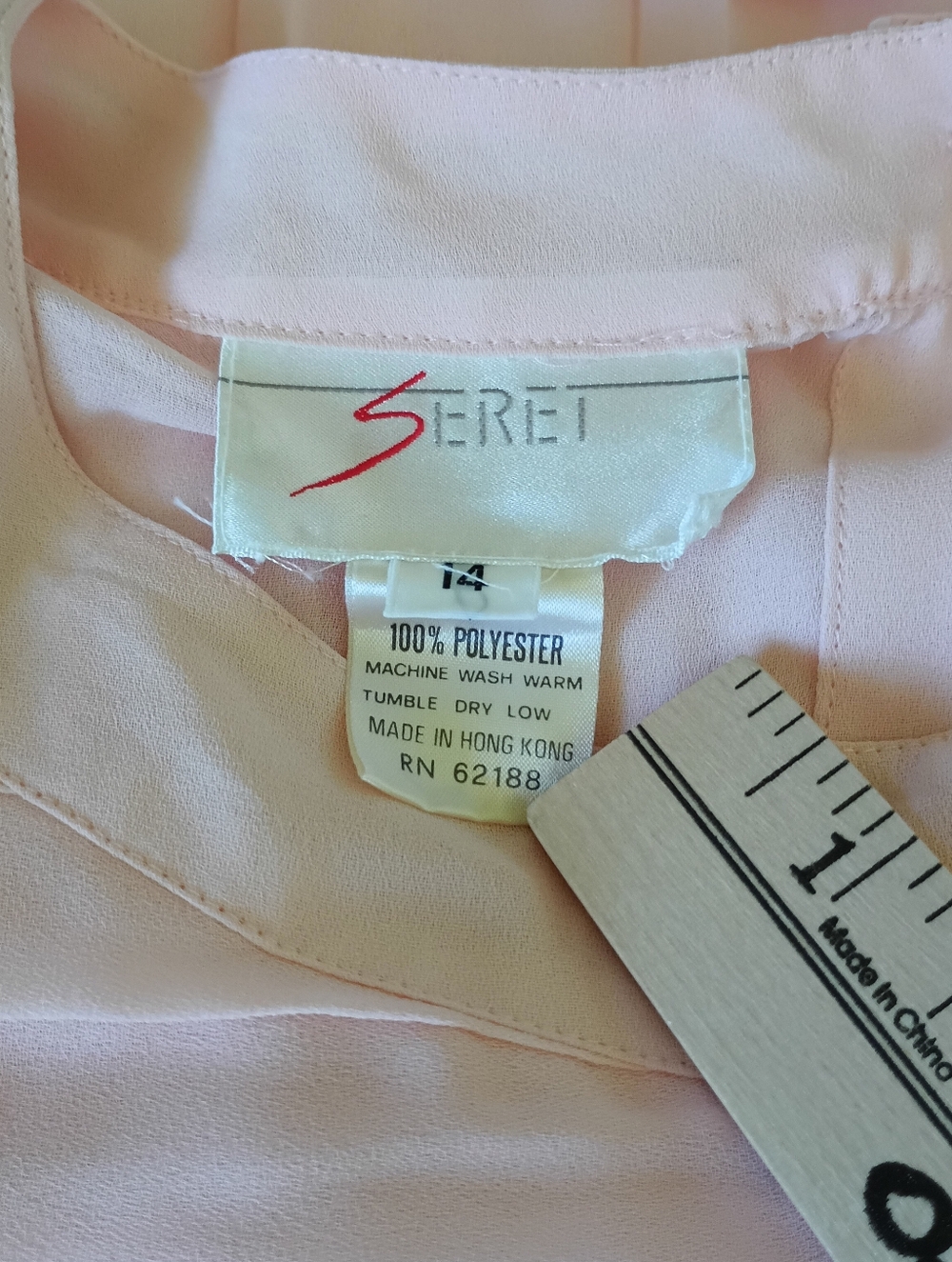 VTG Seret Dress Early 80’s 90s light pink sheer midi length sz 14 button back. - Picture 16 of 16
